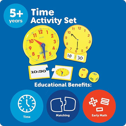 Learning Resources Time Activity Set – Teaching Clocks for Kids, Teacher Classroom Must Haves, Elementary School & Montessori Activities, Math Manipulatives, Time Flash Cards, Gifts for Boys and Girls