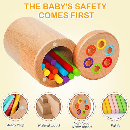 Montessori Toys for 1-3 Year Old, Travel Toys for Toddlers Wooden Color Sorting Stacking Toy for 18+ Month Old Boys Girls Learning Gift for 2-4 Year Old Kids Birthday Easter Basket Stuffers