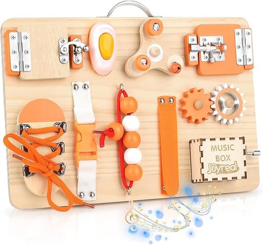 Joyreal Wooden Busy Board for Toddlers - Montessori Sensory Activity Board for Fine Motor Skills, Travel Busy Board Educational Sensory Toys for Children for Toddlers & Kids