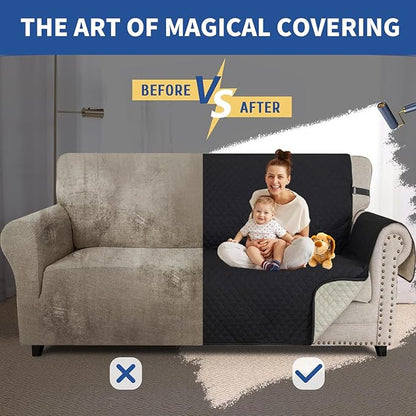 XINEAGE Oversized Sofa Cover Waterproof Couch Covers for 3 Cushion Couch, Soft Washable Slipcover with Pockets & Non-Slip Elastic Straps, Dog Pets Proof Thick Furniture Protector (XL-Sofa, Black)