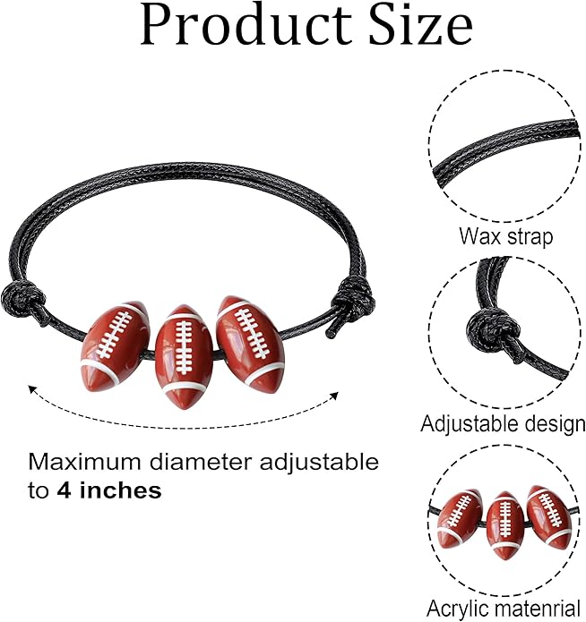 30pcs Sport Theme Charm Bracelets Adjustable Inspirational Beads Ball Party Favors for Teens Boys Girls Adult Decoration Wristbands Student Present