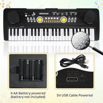 Kids Piano Keyboard with Microphone, 49 Keys Portable Electronic Piano Keyboard for Kids Beginners Ages 3 4 5 6 7, Toy Music Keyboard Birthday Xmas Gift for Girls Boys, Black