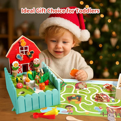 INIFEIDALA Montessori Wooden Farm Sensory STEM Toys for 2-5 Year Old Boys & Girls, Preschool Educational Toddler Toys for Speech Therapy & Fine Motor Skills Development, Ideal Kids Birthday Gift