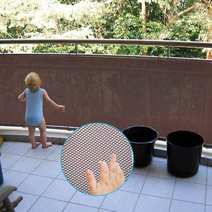 Child Safety Net - 10ft L x 2.5ft H, Balcony, Patios and Railing Stairs Netting, Safe Rail Net for Kids/Pet/Toy, Sturdy Mesh Fabric Material (Brown)