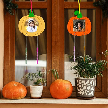 Fennoral 12 Pack Pumpkin Wind Chime Kit for Kids Make You Own Pumpkin Photo Frame Wind Chimes DIY Paint Fall Craft Wooden Ornaments for Art Project Autumn Thanksgiving Decoration