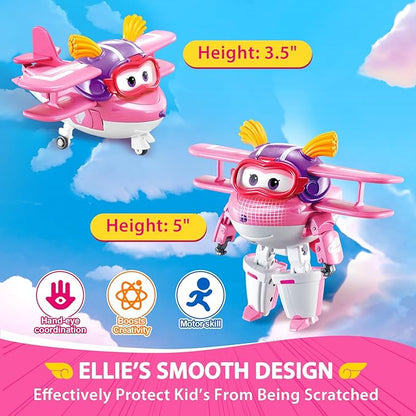 Super Wings transformable Toys, 5 in Ellie Transforming Airplane Toys, 2-in-1 Mode Action Figures, Plane to Robot, Preschool Gift transformable Figures for Boys Girls Kids Age 3 4 5 6 7 8+
