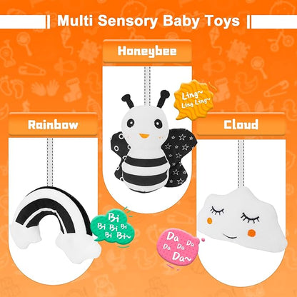 FPVERA Infant Car Seat Toys for Babies 0-6 Months: Travel Baby Toy for Rear Car Seat, Adjustable Mobile Activity Arch with Music, Sensory Hanging Toy Fits SafetyCrib, Stroller