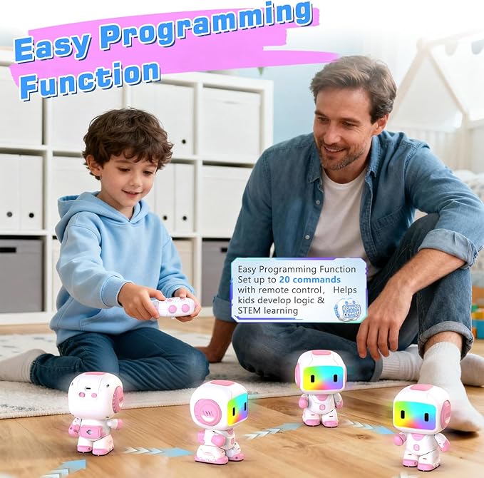 Robot Toy for Kids,Remote Control Robots with Smart Interactive Dancing, Programmable Toy, Rechargeable Robots Toys for Age 3-8 Year Old Girls Christmas Birthday Gift Present Pink