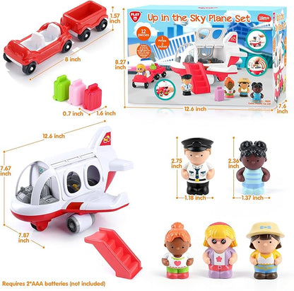 PLAY Airplane Toy for Kids - Toddler Airplane Toys Travel Plane Toys for Kids 2+ Years Old with Small Figures & Baggage Carrier, Musical Toy Airplane with Lights for Boys Girls Gifts Birthday (Red)