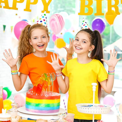 24 Pieces Happy Birthday Rubber Bracelets, Colored Silicone Stretch Wristbands Classroom Birthday Bracelets Party Favors Goodie Bag Stuffers for Teenagers Classroom Birthday Party Supplies