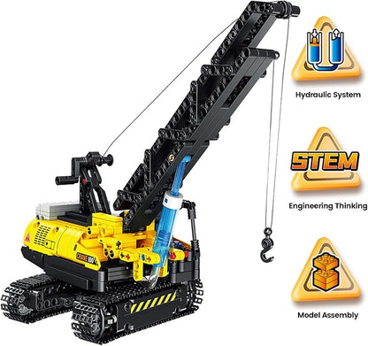 Technic Hydraulic Crane Building Set, 528 PCS Blocks Multifunctional Hydraulic Drive Engineering Car Building Model, Creative Moveable Building STEM Toy for Boys, Kids Teens and Adults