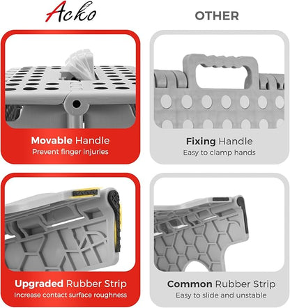 ACKO Folding Step Stool Foldable 16 Inch Stool 400 lbs Capacity,Plastic Stools for Adults and Kids,Collapsible Stool for Kitchen, Stepping Stool with Handle(Grey)