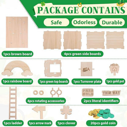 RGJ St Patrick's Day Leprechaun Trap Kit for Kids, Wooden DIY Leprechaun Trap Craft Kit to Catch A Leprechaun, St Patrick's Day Decorations for Kids Party Supplies (Unfinished Painted)