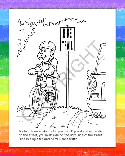 ZOCO - Bike Safety - Educational Coloring Books (25 Bulk Pack, with Crayons) - Bicycle Rules, Road, Helmet Safety - Games, Puzzles, Activities for Kids