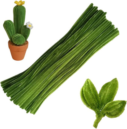 Swpohrat 100 Pieces Moss Green Pipe Cleaner Craft Set,Thick Fuzzy Chenille Stem Pipe Cleaners for DIY Craft Projects and Decorations