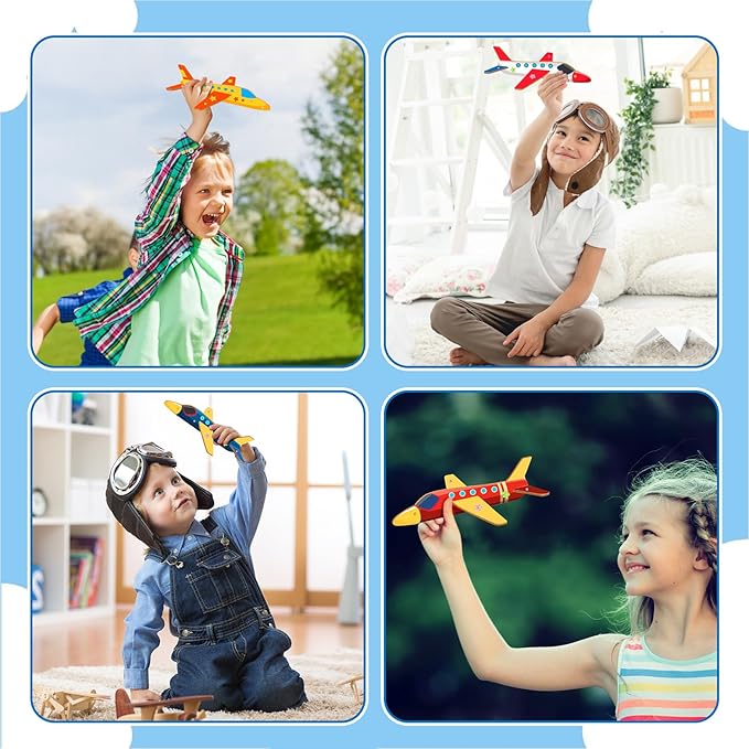 Fennoral 12 Pack Wooden Airplane Craft for Kids Make Your Own 3D Airplane kit for Boys Girls DIY Paint Wood Planes for School Art Activity Kids Birthday Gifts