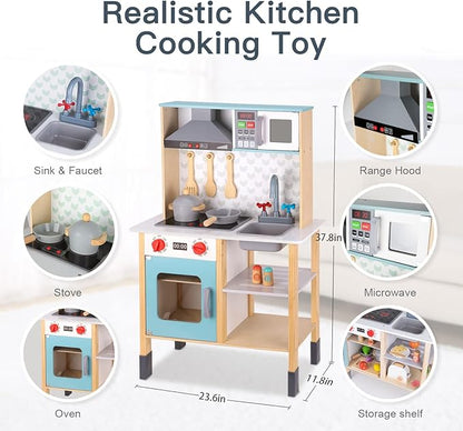 TOOKYLAND Kids Kitchen Playset, Play Kitchen Set for Kids with Real Light & Sounds, Including 11 Piece Simulated Food Accessories, Kids Play Kitchen for Toddlers