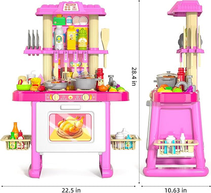 Pretend Food Kitchen Toys for Kids Age 3 4 5 6 7 8 - Girls Toys Play Kitchen with Toy Accessories for Girls, Play Dishes, Cooking Toys for Kids Ages 3-5, Gifts Toys for Girls (Medium)
