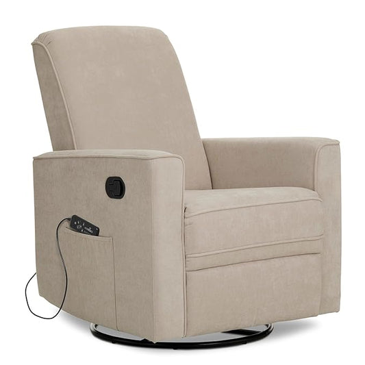 Evolur Raleigh Glider with Massager in Charcoal, Upholstered Plush Seating 360° Swivel Glider Rocking Chair, FSC Certified, Greenguard Gold & JPMA Certified Nursery Glider Recliner