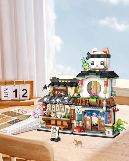Japanese City Street View Izakaya Shop, MOC Creative Building Blocks House Set, Simulation Architecture Construction Toy, Gifts Idea for Kids Adults (Mini Blocks 789 pcs)