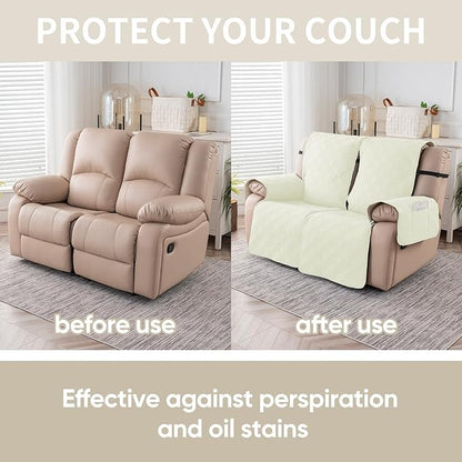 Easehomey Waterproof Loveseat Recliner Cover,Non Slip Reclining Couch Covers for 2 Seat,Dog Chair Cover Furniture Protector Washable Chair Cover with Pocket for Kids,Pets,Dogs(Cream White,2Seat)