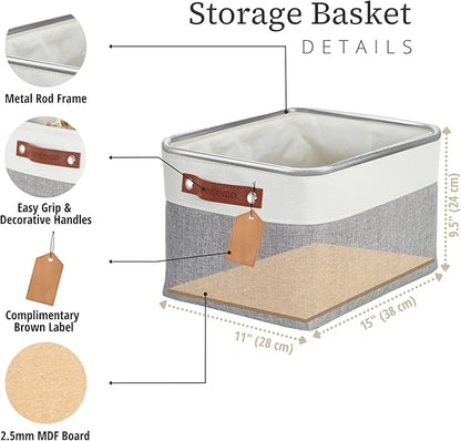 DECOMOMO Storage Baskets for Shelves - Fabric Storage Bins, Linen Closet Organizers and Storage (Grey & White, Large - 1 Pack)