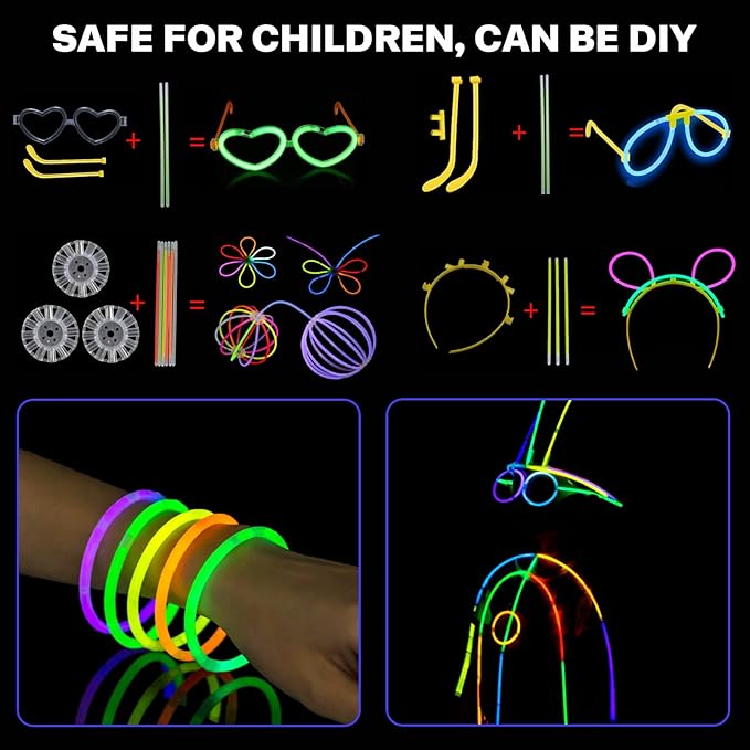 Glow in the Dark Party Supplies,243pcs Glow Party Favors Light Up Toys with Glasses Hair Clips Rave Accessories,100 Glow Sticks Bulk,for Glow Party Raves Birthday