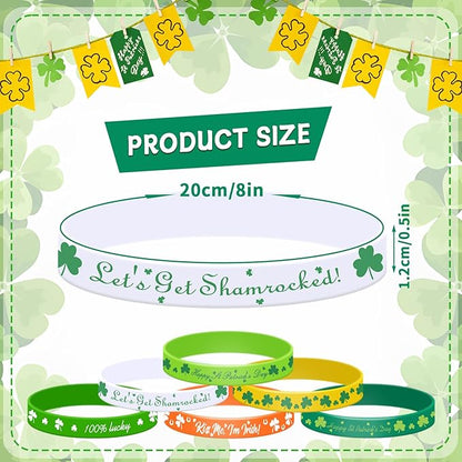 30 Pcs St. Patrick's Day Silicone Bracelets Bulk Party Favors - 6 Designs Irish-Themed Clover Wristbands, Lucky Shamrock Bands, Holiday Goodie Bag Fillers, Classroom Prizes, Wrist Decorations Supplies