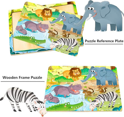 Puzzles for Kids Ages 3-5, 24 Piece Colorful Wooden Puzzles for Toddler Children Learning Educational Puzzles Toys for Boys and Girls (6 Puzzles)