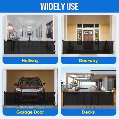 34X120” Extra Wide Safety Retractable Baby Gate, Extra Wide Safety Kids or Pets Gate, 34” Tall, Extends to 120” Extra Wide, Built-in Reinforce Strip Mesh Safety Dog Gate for Stairs (34”X120”, Black)
