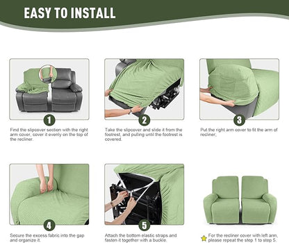 KinCam Recliner Covers, Stretch Reclining Chair Covers, Recliner Sofa Slipcovers Stripe Jacquard Recliner Couch Covers Furniture Protector Covers for Pet Kid (2 Seater, Light Green)