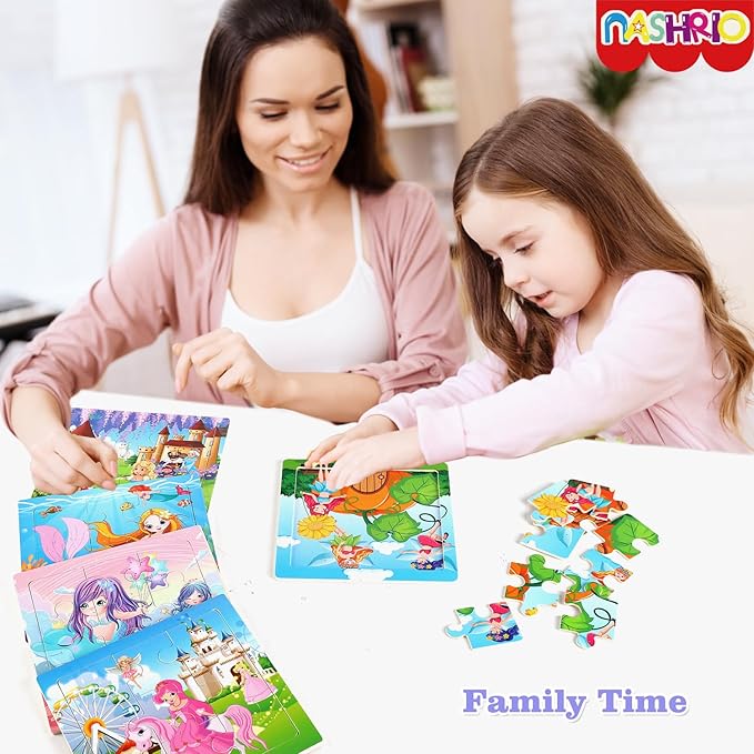 Wooden Puzzles for Toddlers 2-5 Years Old(Set of 6), 9 Pieces Preschool Educational and Learning Animal Jigsaw Puzzle Toy Gift Set for Girls
