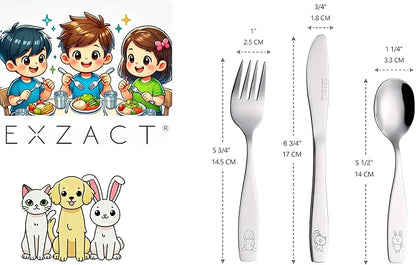 Exzact Children's Flatware Kids Silverware 6pcs, Toddler Utensils, Dishwasher Safe, 24 Months+