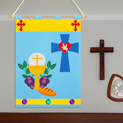 12 Set First Communion Banner Craft Kit Felt Holy 1st Communion Banner Church and Sunday School Crafts for Kids DIY Craft Supplies Decor, 9 x 12 Inches(Classic Style)