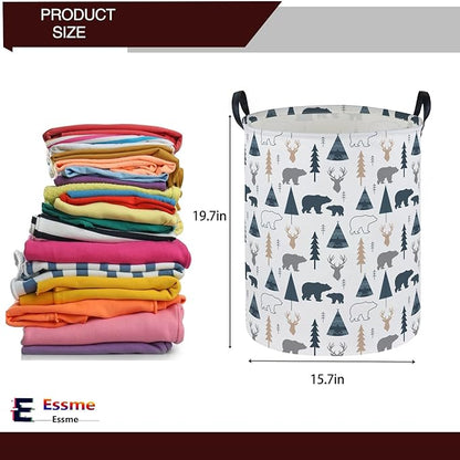 ESSME Kids Laundry Basket,Bear Hamper Collapsible Canvas Waterproof Storage Bin forBoys, Woodland Hamper,Gift Baskets(Bear)