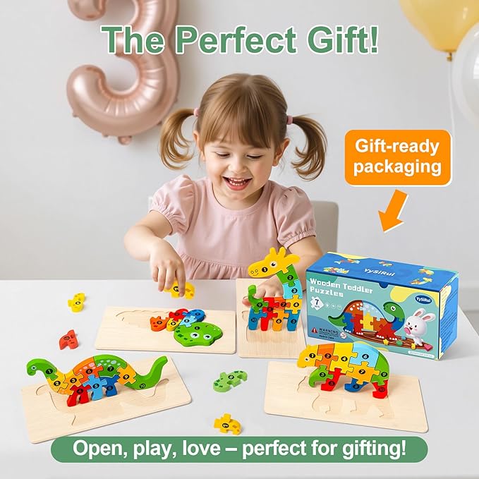 9 Pieces Montessori Wooden Puzzles for Toddlers - Jigsaw Puzzles in Gift Box, Educational Learning Toys for 3-5 Year Old Boys & Girls, Fine Motor Skills, Kids Puzzles Ages 3-5