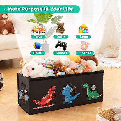 Extra Large Toy Box,150L Sturdy Dinosaur Collapsible Storage with Lid,40"x14"x16" Kids Storage Organizer,Chest Bin Baskets for Boys Girls,for Nursery,Bedroom,Playroom,Living Room,Toybox(Black)