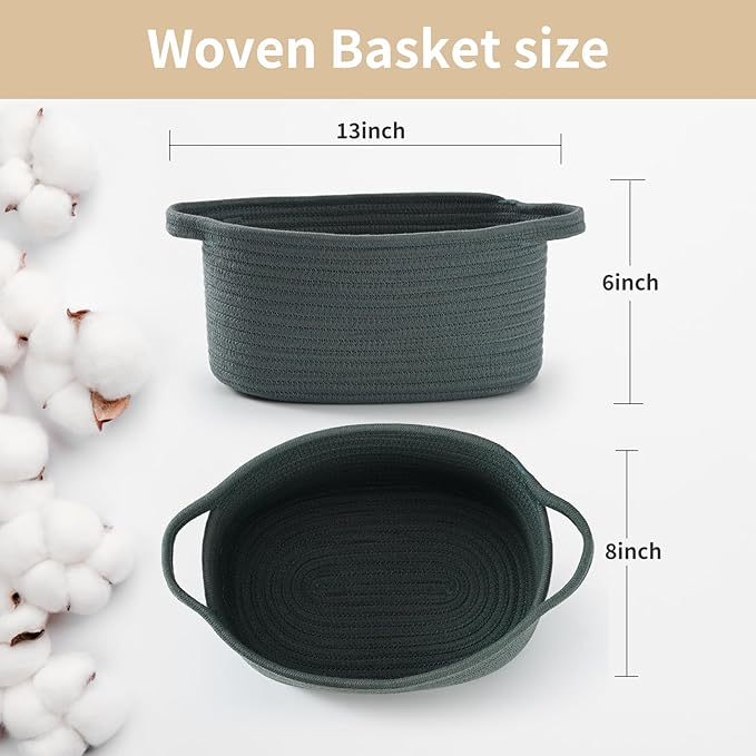 Happyiren Cute Woven Storage Basket with Handle – Hunter Green Empty Gift Burr Basket for Valentines Day, Birthday, Holiday Gifts, Eco-Friendly, Decorative Organizer Bin for Nursery, Plants