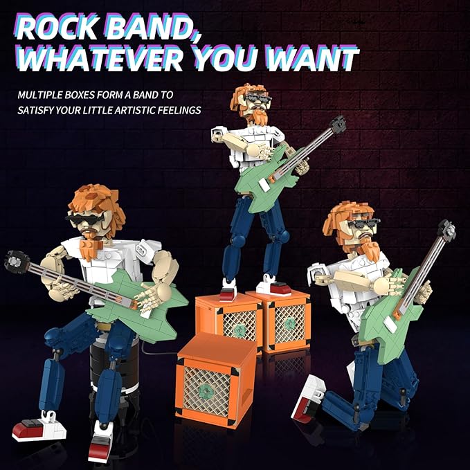 Music Gift,Musician Building Blocks, DIY Guitar Model Toys Compatible with Lego, Reverb Amplifier and Authentic Accessories, Music Teacher Gifts (Vagabond Singer Building Blocks)