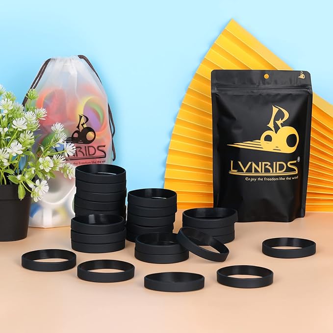 50 PCS Silicone Bracelets Wristbands for kid, Sports Rubber Elastic Wristband Bracelet for Party Decorations Favors Set Pack Black