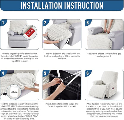 TAOCOCO Oversized Recliner Cover Stretch Recliner Chair Covers, Jacquard Reclining Chair Cover, Furniture Protector Sofa Slipcovers Couch Covers with Elastic Bottom for Kids, Pets(Cream White)