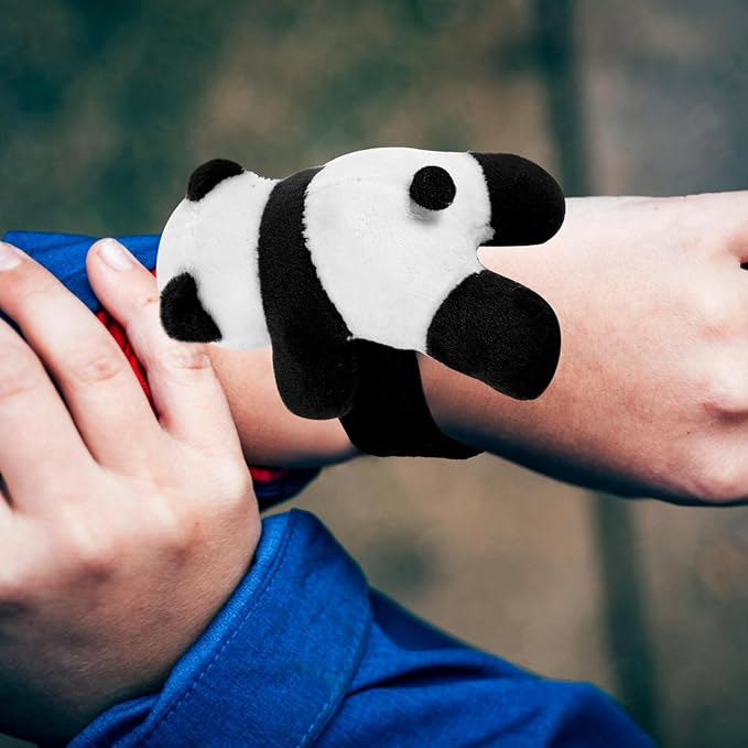 Abaodam Animal Slap Bracelet Panda Slap Bracelet Plush Panda Stuffed Animal Hugger Snap Wrist Band for Kids Birthday Party