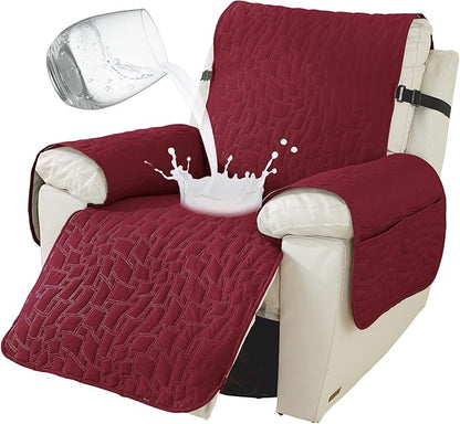 100% Waterproof Recliner Chair Covers for Reclining Chair, Small Recliner Covers That Stay in Place, Non-Slip Recliner Armchair Cover with Pockets for Kids, Pets, Dogs, Cat, Washable,Red,28IN