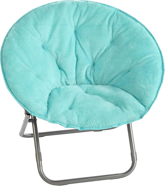 Urban Lifestyle Super Soft Faux Fur Saucer Chair with Folding Metal Frame, Aqua