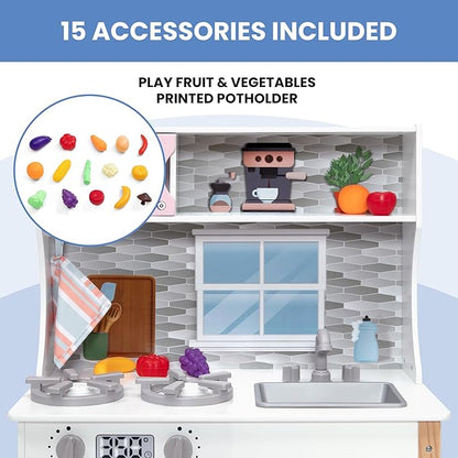 Delta Children Tiny Chef Play Kitchen - Toy Kitchen Playset with Realistic Knobs That Turn/Click, Oven, Sink, Microwave and 15 Pieces of Play Food, Pink