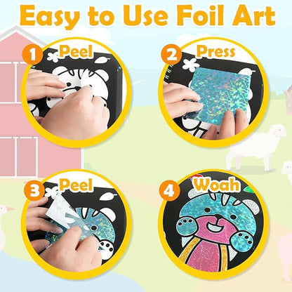 Foil Art Craft Activity for Kids: Fun DIY Toy Sticker Kit, No Mess Creative Travel Supply Set, Idea Birthday Easter Basket Stuffers Valentines Gift for Girl Boy Toddler 4 5 6 7 8 9 Year Old (Dinosaur)