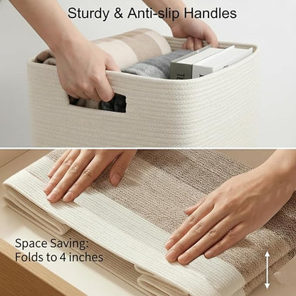 JMvicyroam Woven Blanket Basket,96L Large Storage Bin for Blankets Toys Clothes,Decorative Rope Basket for Living Room Bedroom with Handles, White