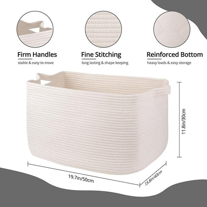 OIASKET White Storage Baskets for Organizing, Toy Basket Storage Kids, Nursery Cotton Rope Baskets for Living Room, Deorative Organizer Bin Box (White)