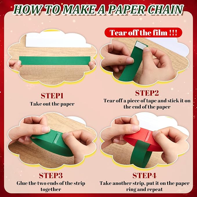 Lincia 600 Sheet Paper Chain Garland Strips 1x8 Inch with Double Sided Tape, DIY Construction Paper Chains for Birthday Wedding Holiday Party Decorations, Crafts Supplies (Primary Colors)