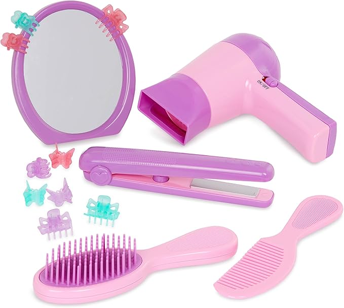 Battat- Play Circle- Hair Dryer With Sounds & Air – Carrying Case – Salon Accessories- Pretend Play Toys- Beauty Shop- 3 years + (15 Pieces)